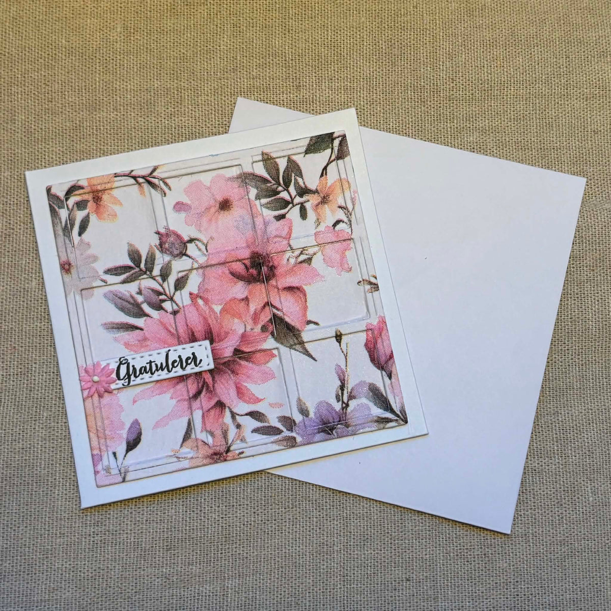 Gratulasjonskort med rosa blomster